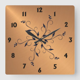 銅輝きブラックの数字とアクセント スクエア壁時計