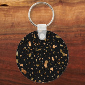 銅金ゴールドオンブラックテラゾストーン キーホルダー (正面)