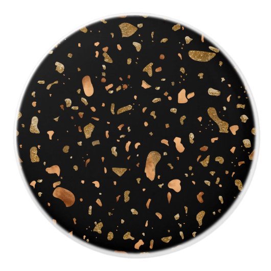 銅金ゴールドオンブラックテラゾストーン セラミックノブ (正面)