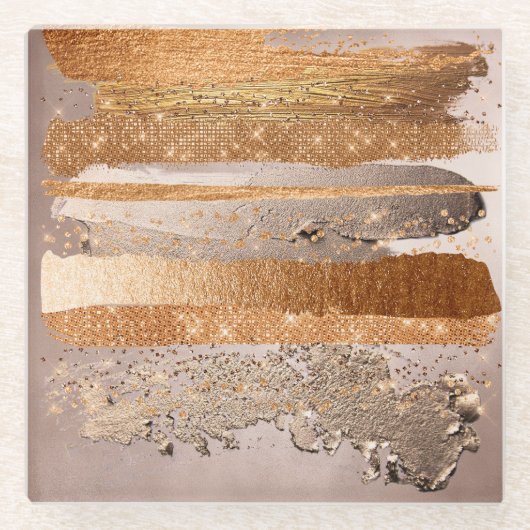 銅金ゴールドストロークのグラマテクスチャ ガラスコースター (正面)