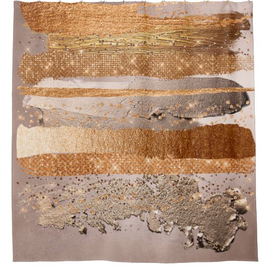 銅金ゴールドストロークのグラマテクスチャ シャワーカーテン (正面)