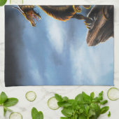 銅金ゴールドブラックドラゴン キッチンタオル (折り畳み)