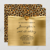 銅金ゴールドレオパード箔ジェムハート50誕生日 招待状 (正面/裏面)