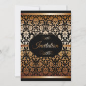 銅金 & 黒のダマスクパーティテンプレート 招待状 (正面)
