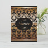 銅金 & 黒のダマスクパーティテンプレート 招待状 (スタンド正面)