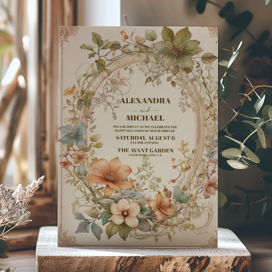 銅錆トーンエレガスタイリッシュントウェディング 招待状