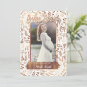 銅青銅ゴールドフォイルモダンベビーシャワー写真 招待状 (スタンド正面)