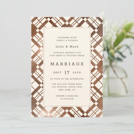 銅青銅秋の素朴格子戸結婚舎 招待状 (スタンド正面)