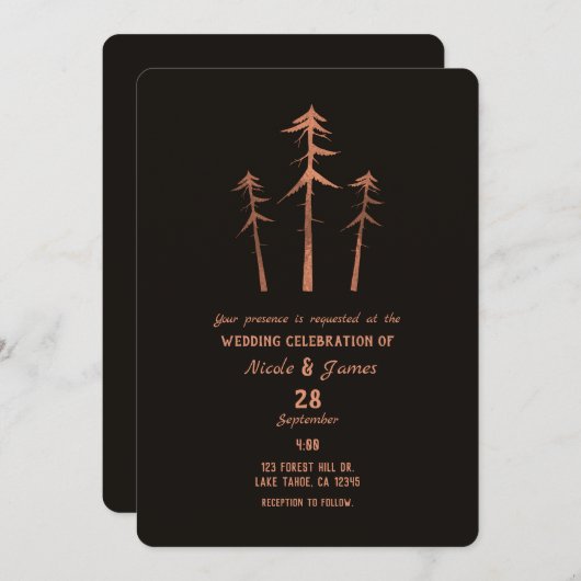 銅青銅製の高い松素朴の結婚木 招待状 (正面/裏面)