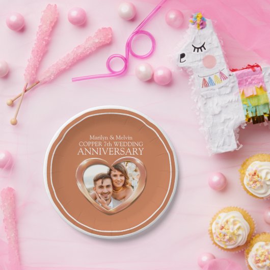 銅7周年記念写真ハート紙プレート ペーパープレート (パーティー)