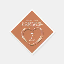銅7周年記念結婚ハート名ナプキン スタンダードカクテルナプキン