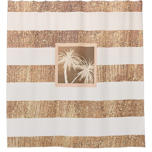 銅&クリームトロピカルパームツリーズスパークルシック シャワーカーテン (正面)