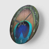 銅/ティール（緑がかった色）/青ピーコックフェザー ラウンド壁時計 (傾斜)