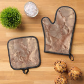 銅 – バラひび割れ、金属質感 鍋つかみ&鍋敷きセット (トップダウン)