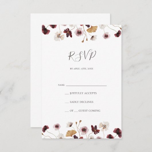 銅BurgundyワイルドフラワーRSVPカード 出欠カード (正面/裏面)