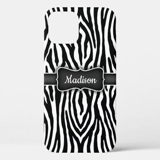 銘板のある白黒ゼブラストライプ Case-Mate iPhoneケース (裏面)