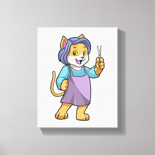 鋏で使う理容師としての猫 キャンバスプリント (正面)