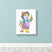 鋏で使う理容師としての猫 キャンバスプリント (インサイチュ (ウッドフロア))