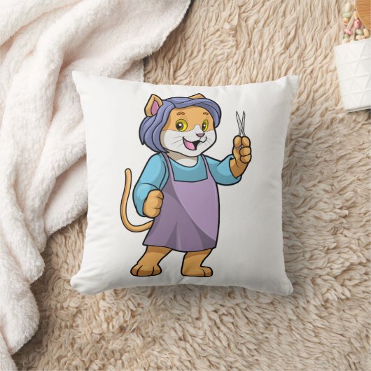 鋏で使う理容師としての猫 クッション (ブランケット)