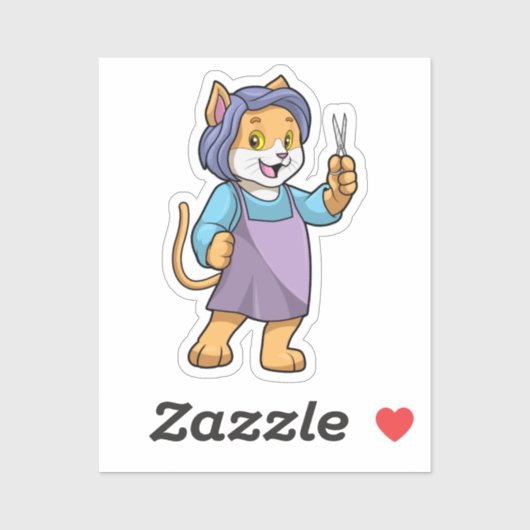 鋏で使う理容師としての猫 シール (シート)