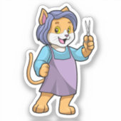 鋏で使う理容師としての猫 シール (正面)