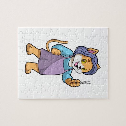 鋏で使う理容師としての猫 ジグソーパズル (横)