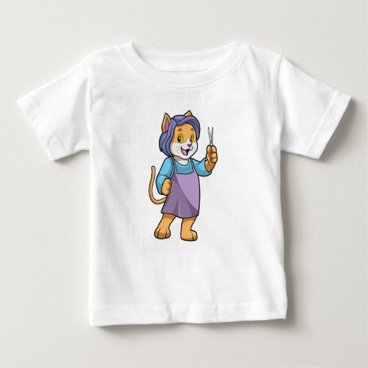 鋏で使う理容師としての猫 ベビーTシャツ (正面)