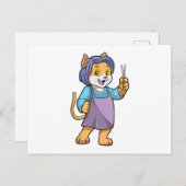 鋏で使う理容師としての猫 ポストカード (正面/裏面)