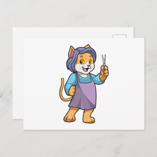 鋏で使う理容師としての猫 ポストカード (正面/裏面)