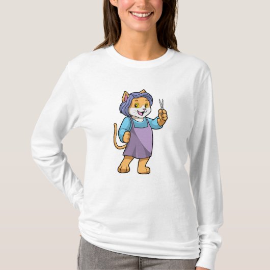 鋏で使う理容師としての猫 Tシャツ (正面)