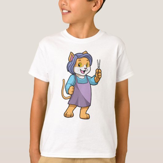鋏で使う理容師としての猫 Tシャツ (正面)