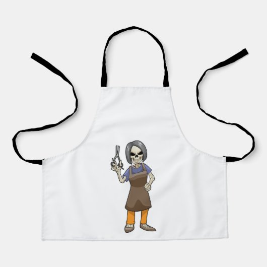 鋏で理容師の骸骨 エプロン (正面)