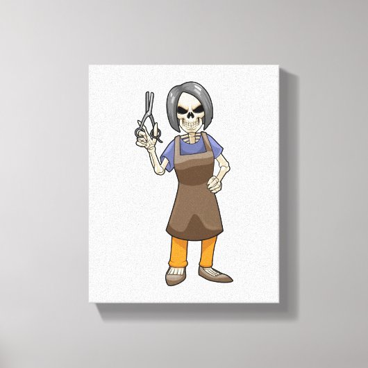 鋏で理容師の骸骨 キャンバスプリント (正面)