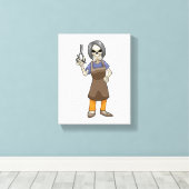 鋏で理容師の骸骨 キャンバスプリント (インサイチュ (ウッドフロア))