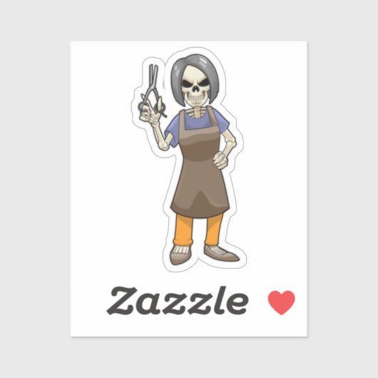 鋏で理容師の骸骨 シール (シート)