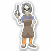 鋏で理容師の骸骨 シール (正面)