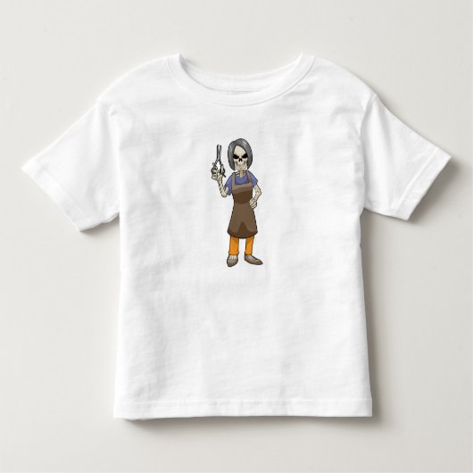 鋏で理容師の骸骨 トドラーTシャツ (正面)