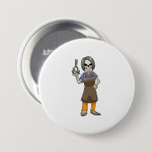 鋏で理容師の骸骨 缶バッジ (正面&裏面)