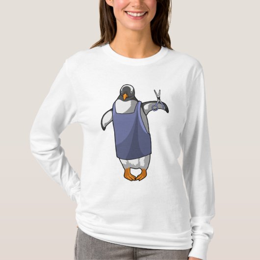鋏で理容師をするペンギン Tシャツ (正面)