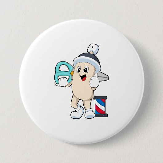 鋏で美容師に使う散髪 缶バッジ (正面)