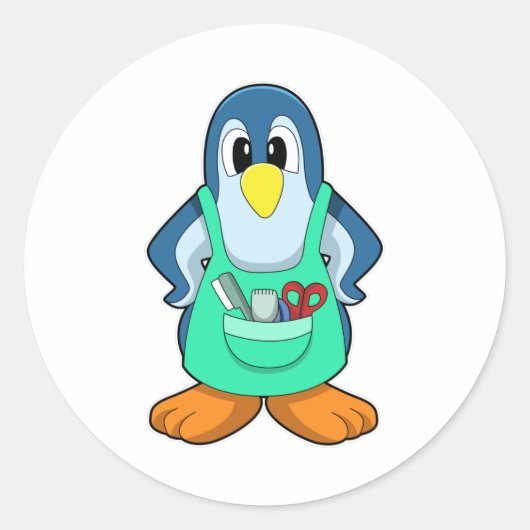 鋏とカミソリで美容師としてのペンギン ラウンドシール (正面)