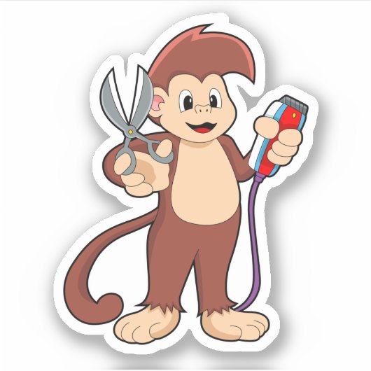 鋏と剃刀で美容師として猿 シール (正面)