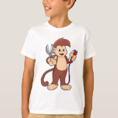 鋏と剃刀で美容師として猿 Tシャツ (正面)