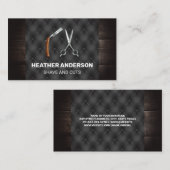 鋏と剃刀 | 木材およびボタンのファブリック 名刺 (正面/裏面)