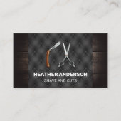 鋏と剃刀 | 木材およびボタンのファブリック 名刺 (正面)