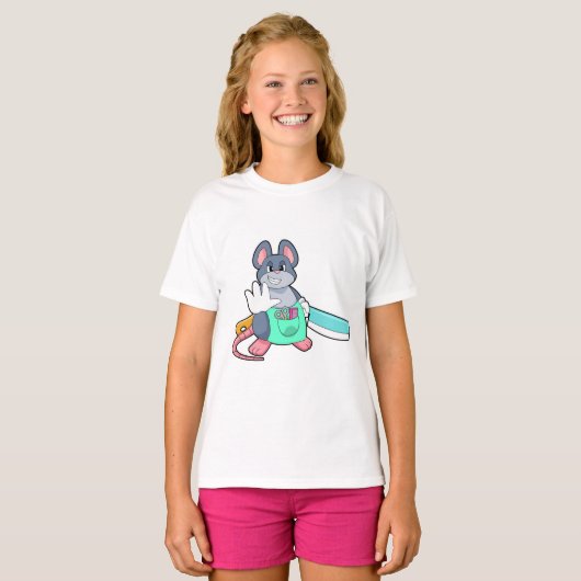 鋏と櫛で美容師としてマウス Tシャツ (正面フル)