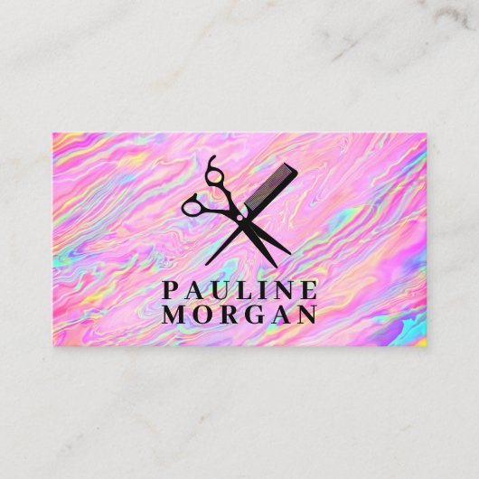 鋏と櫛 |ホログラフィック虹色 名刺 (正面)