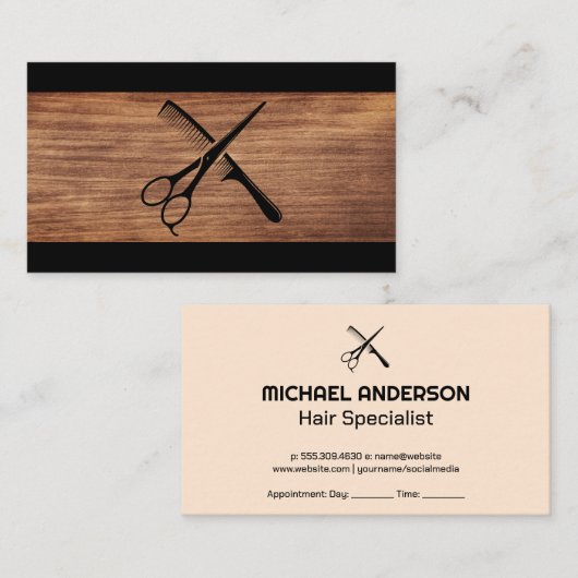 鋏と櫛 |木材 予約カード (正面/裏面)