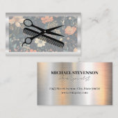 鋏と櫛 |花柄の背景 名刺 (正面/裏面)