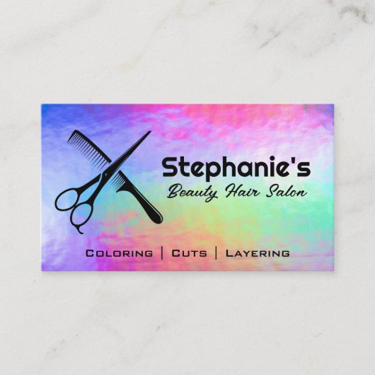 鋏と櫛 |虹色の背景 名刺 (正面)